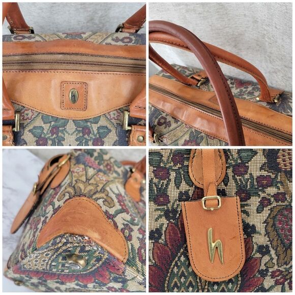Hartman Vintage Tapestry and Leather Travel Bag Set Train Case and Duffle Bag - Picture 12 of 16